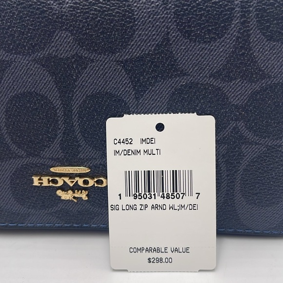 Coach Long Zip Around Wallet Wristlet In Signature Canvas Gold/DENIM MULTI - Picture 15 of 16